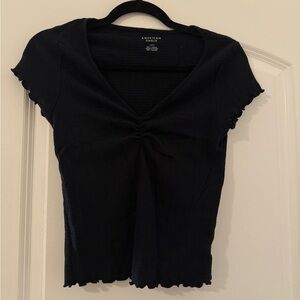 American Eagle Outfitters size large Black Gathered Short Sleeve Tee